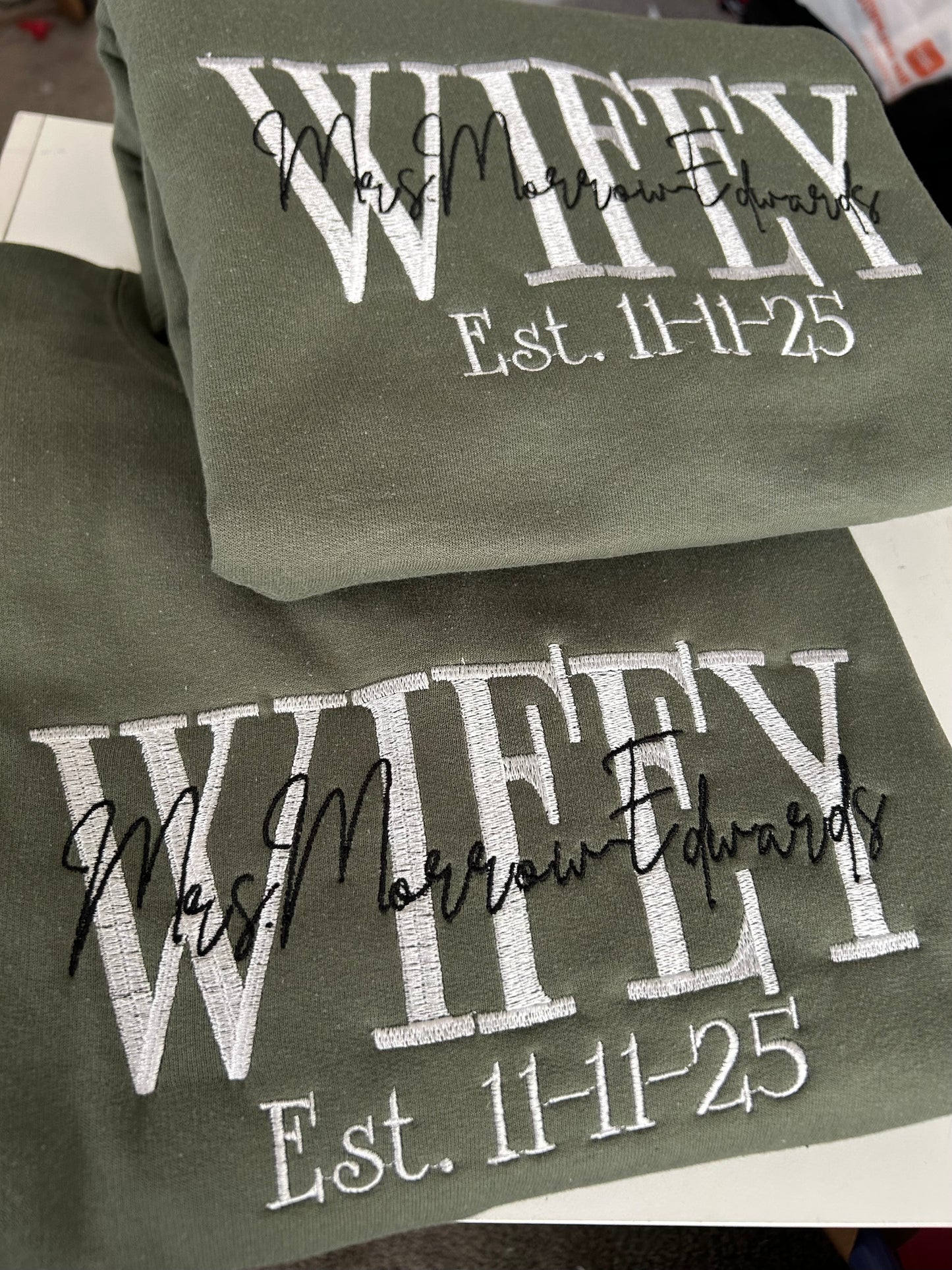 Custom Embroidery Wifey/Hubby Sweatshirt
