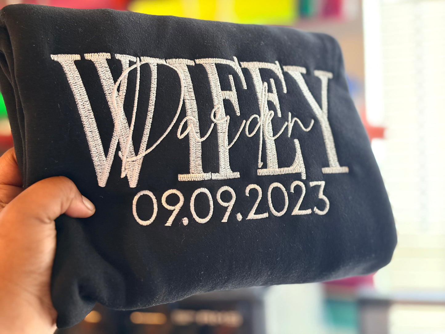 Custom Embroidery Wifey/Hubby Sweatshirt