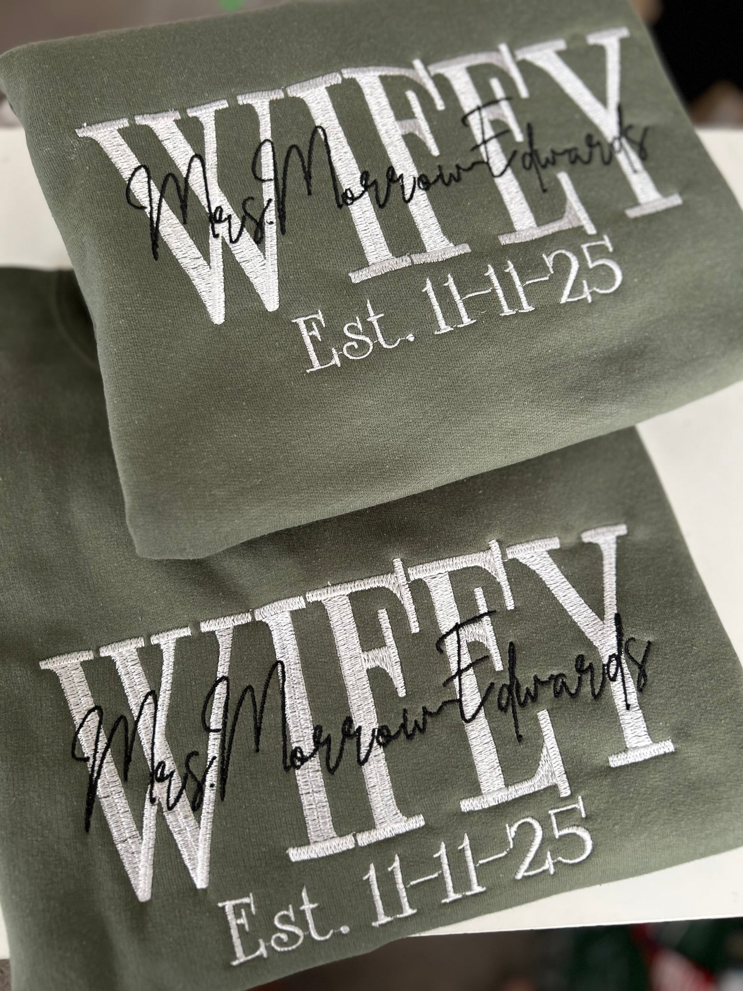 Custom Embroidery Wifey/Hubby Sweatshirt